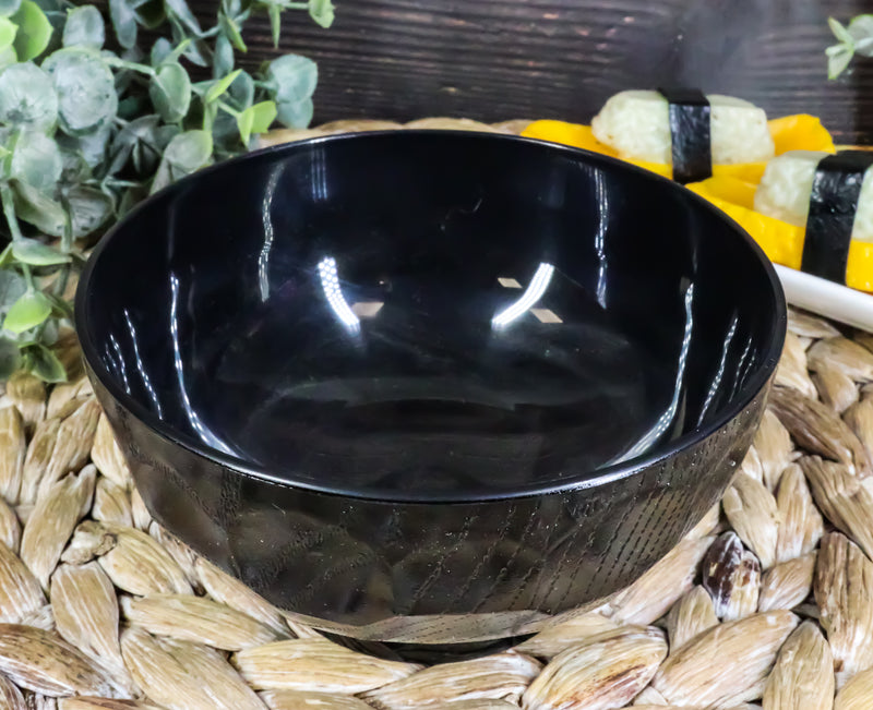 Ebros Japanese Contemporary Black Lacquer Ridged Bowls Made In Japan Set of 6