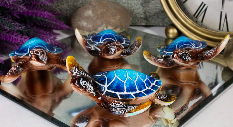 Blue Coastal Ocean Marine Giant Sea Turtle Miniature Figurines Pack Of 4