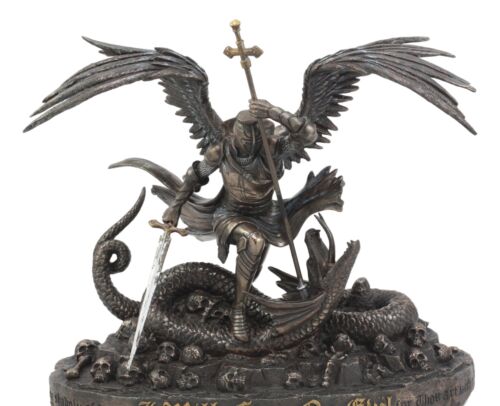 Bronzed Large Saint George The Dragon Slayer Statue 10"Tall I Will Fear No Evil