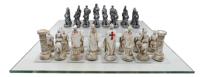 Ebros Crusader Christian Kingdom VS Ottoman Empire Chess Pieces With Glass Board Set