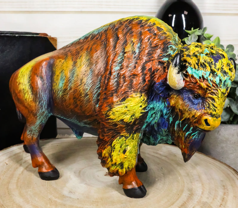 Ebros Gift Colorful Native American Bison Buffalo Figurine 9.25" Long Hand Painted Resin Sculpture Symbol of Abundance and Manifestation Animal Totem Spirit Home Accent Decor