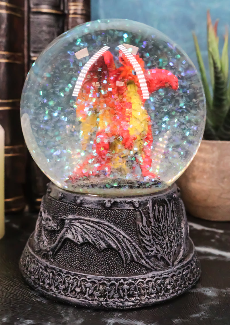 Small Mythical Fire Lava Volcanic Hyperion Dragon Glitter Water Globe Figurine