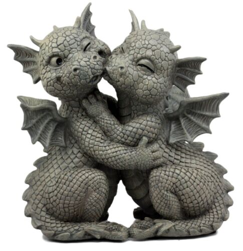 Ebros Fiery Romance Dragon Lovers Garden Statue Faux Stone Resin Finish 10" H