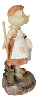 Welcome to The Pigsty Whimsical Cinderella Pig Carrying A Pail and Mop Figurine