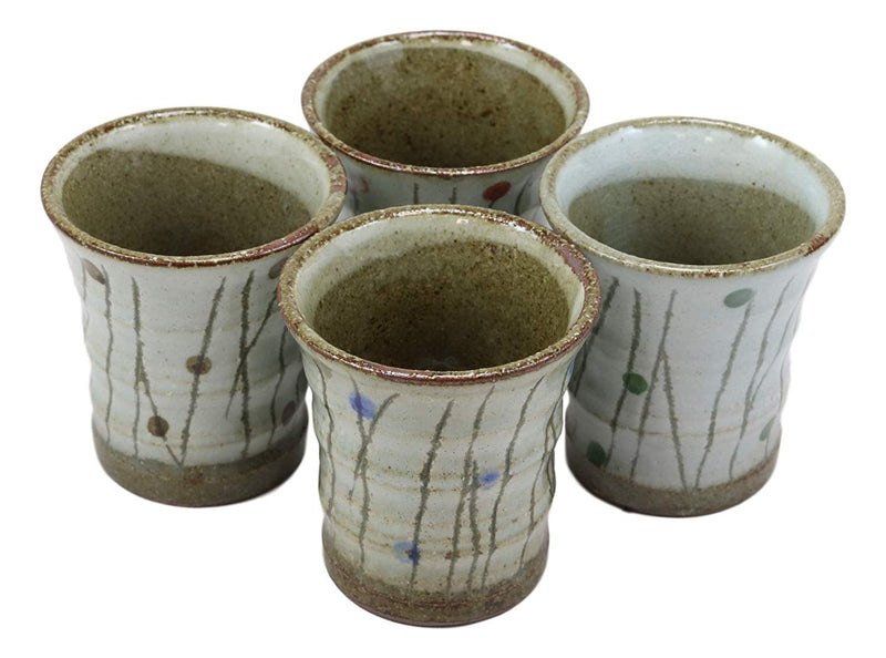 Ebros Gift Japanese Colorful Catkins Pussy Willows Natural Glazed Porcelain 5oz Drink Coffee Tea Cup Set of 4 Made In Japan Artistic Pottery Decor Of Asian Fusion Decorative Earthenware Drinking Cups