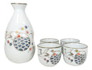 Japanese Design Stork Flight Bird Ceramic White Sake Set Flask With Four Cups