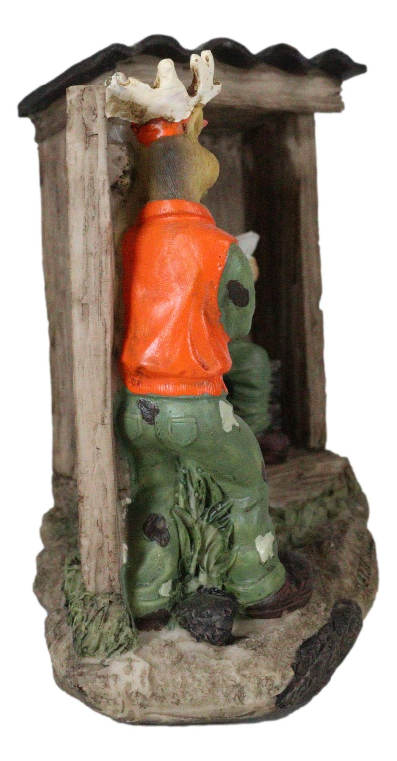 Rustic Deer With Rifle Jumping A Hunter With Newspapers In Outhouse Figurine