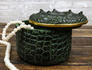 Faux Crocodile Pattern Textured Green Print Gold Trim Decorative Jewelry Box