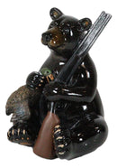 Western Rustic Hunter Black Bear Holding Shotgun And Mallard Duck Figurine Decor