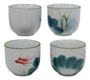 Feng Shui 2 Swimming Koi Fishes In Zen Pond Porcelain Sake Flask And 4 Cups Set