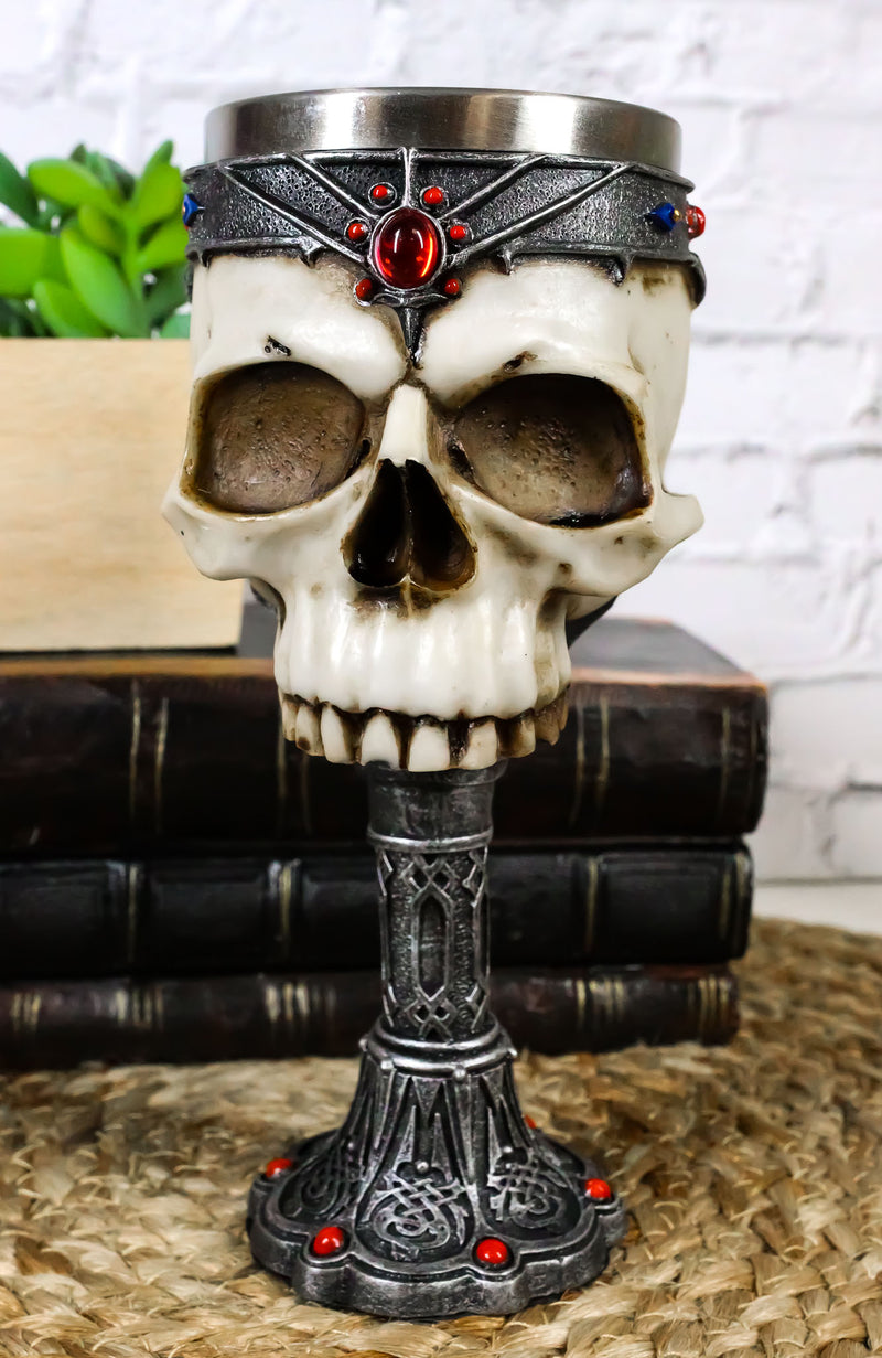 Medieval Cursed Skull With King Crown Diadem Gems Gothic Wine Goblet Chalice Cup