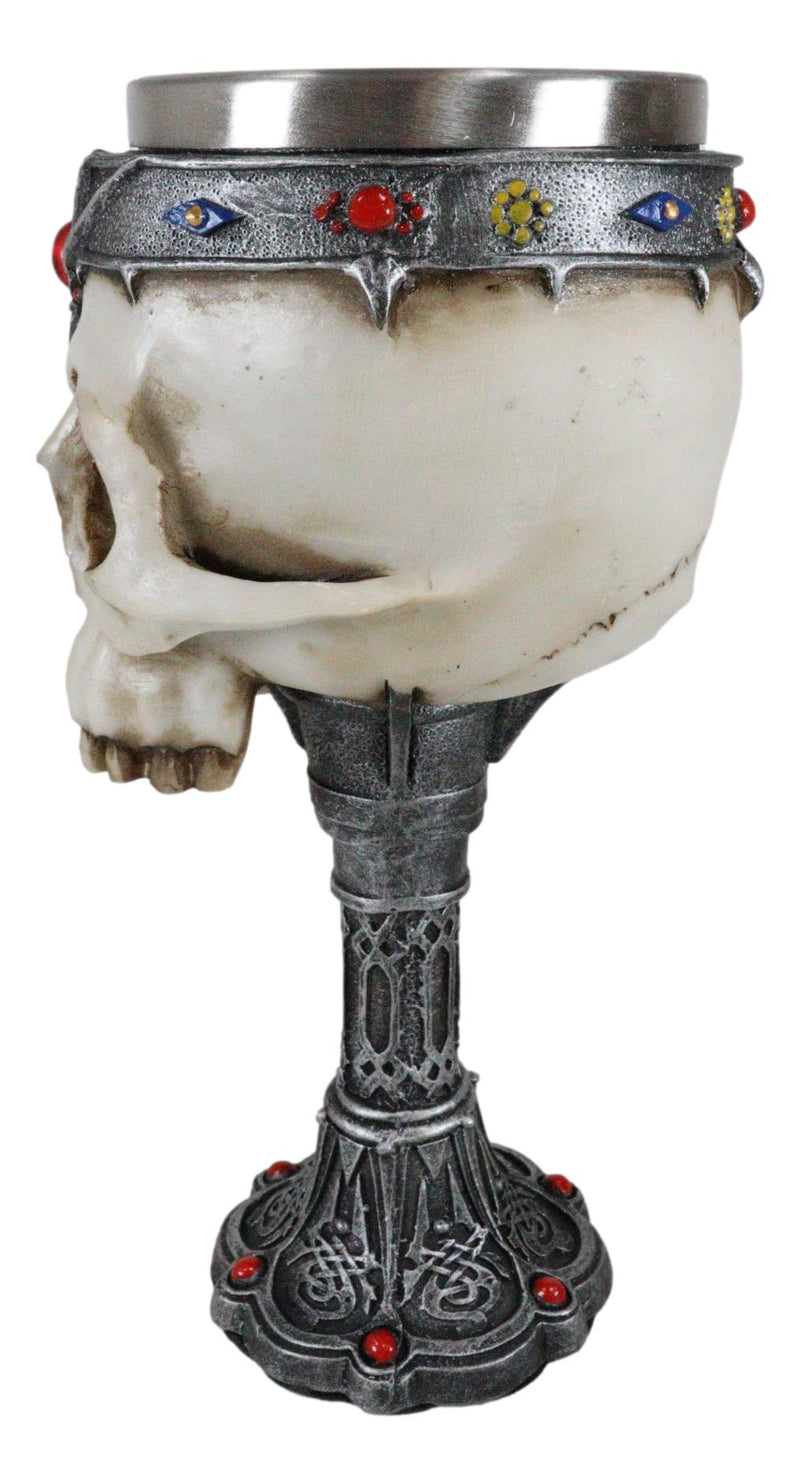 Medieval Cursed Skull With King Crown Diadem Gems Gothic Wine Goblet Chalice Cup