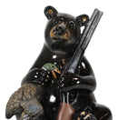 Western Rustic Hunter Black Bear Holding Shotgun And Mallard Duck Figurine Decor