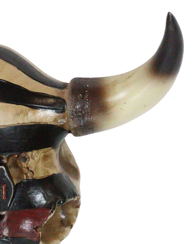 Western Bison Bull Cow Skull With USA Flag Maltese Fire Fighter Cross Wall Decor