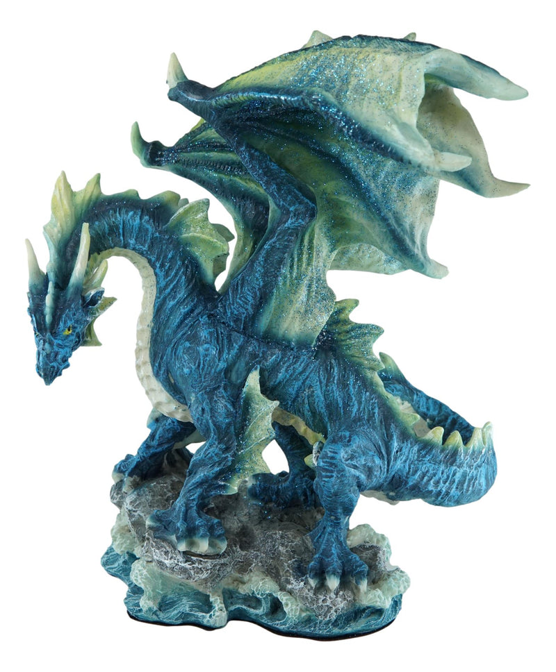 Ebros Large Blue Hyperion Water Behemoth Dragon Standing On Rock Figurine 11" H Decor