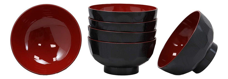 Ebros Gift Made in Japan Traditional Small Black Red Lacquer Copolymer Plastic Bowl for Rice Salad Miso Soup 4.5 inchDia 6oz Japanese Restaurant