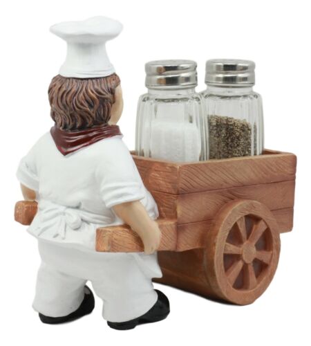 Ebros Spice A La Carte Chef Pushing Wheelbarrow Cart Salt & Pepper Shakers Holder