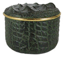 Faux Crocodile Pattern Textured Green Print Gold Trim Decorative Jewelry Box