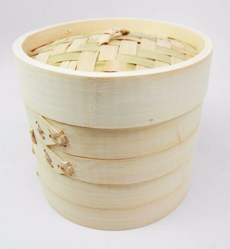 Dimsum High Tea 6" Diameter Bamboo Steamer - Stackable Two Baskets With One Lid