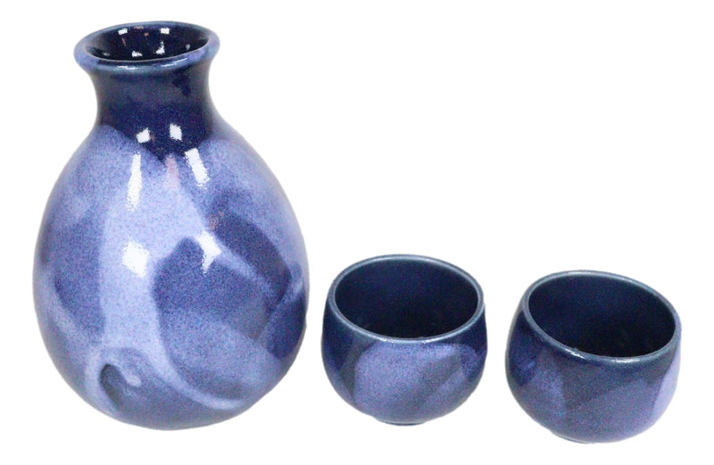 Ebros Japanese 8oz Ceramic Blue Cherry Blossom Sake Set Flask With Four Cups Asian Japan Cultural Toast Decor Party Hosting Set