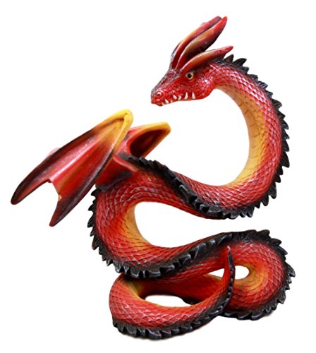 Ebros Gift Red Magma Imperial Long Serpentine Dragon Decorative Figurine 10.75"H