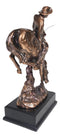 Large Rustic Western Rodeo Cowboy With Bucking Horse Statue With Black Base