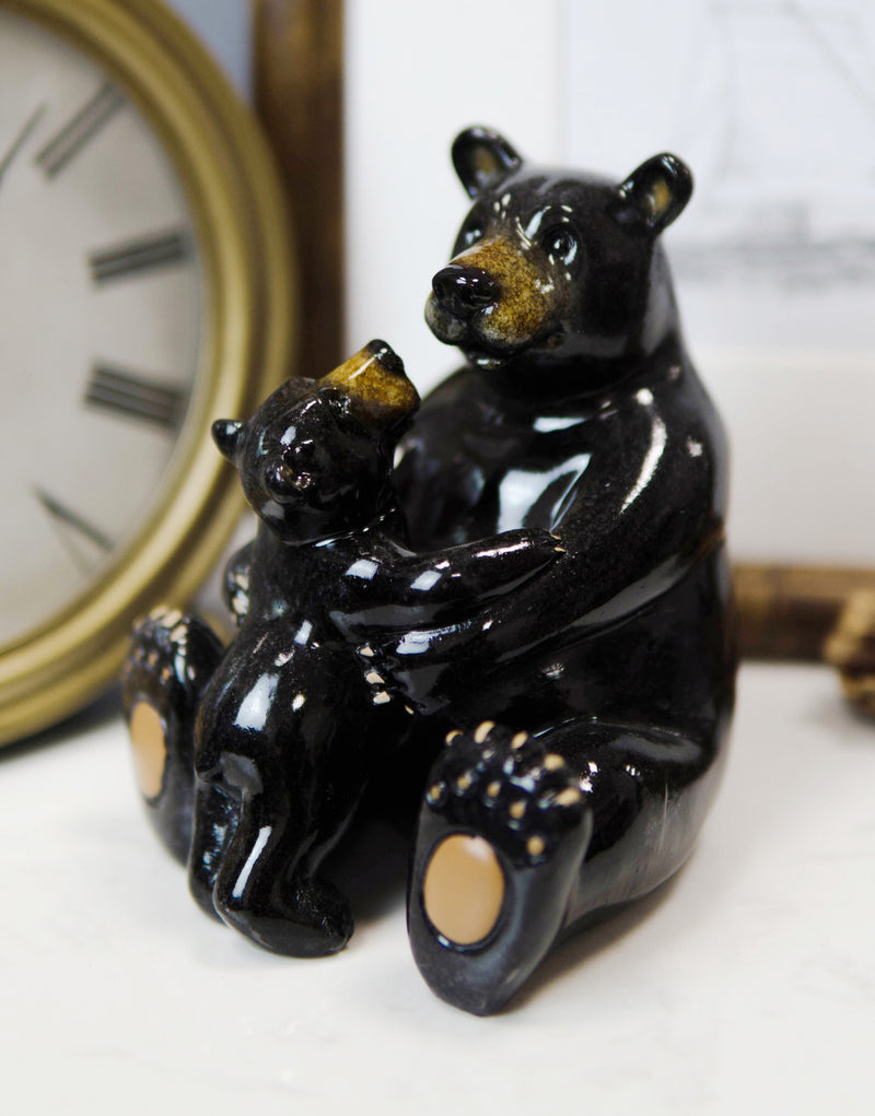 Animal World Black Bear Family Mother and Child Resin Figurine