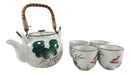 Feng Shui Auspicious Koi Fish Pair In Lily Pond Ceramic Teapot & 4 Tea Cups Set