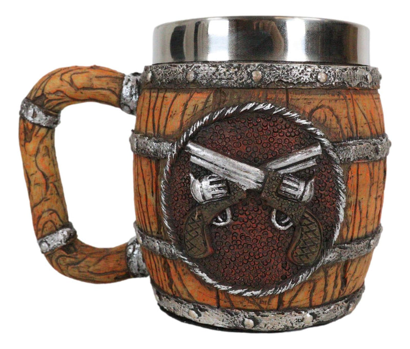 Rustic Western Crossed Dual Revolver Pistol Guns In Faux Wood Bourbon Barrel Mug