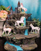 4 Miniature Rare Unicorn Pieces With Waterfall Castle Fortress Display Figurine