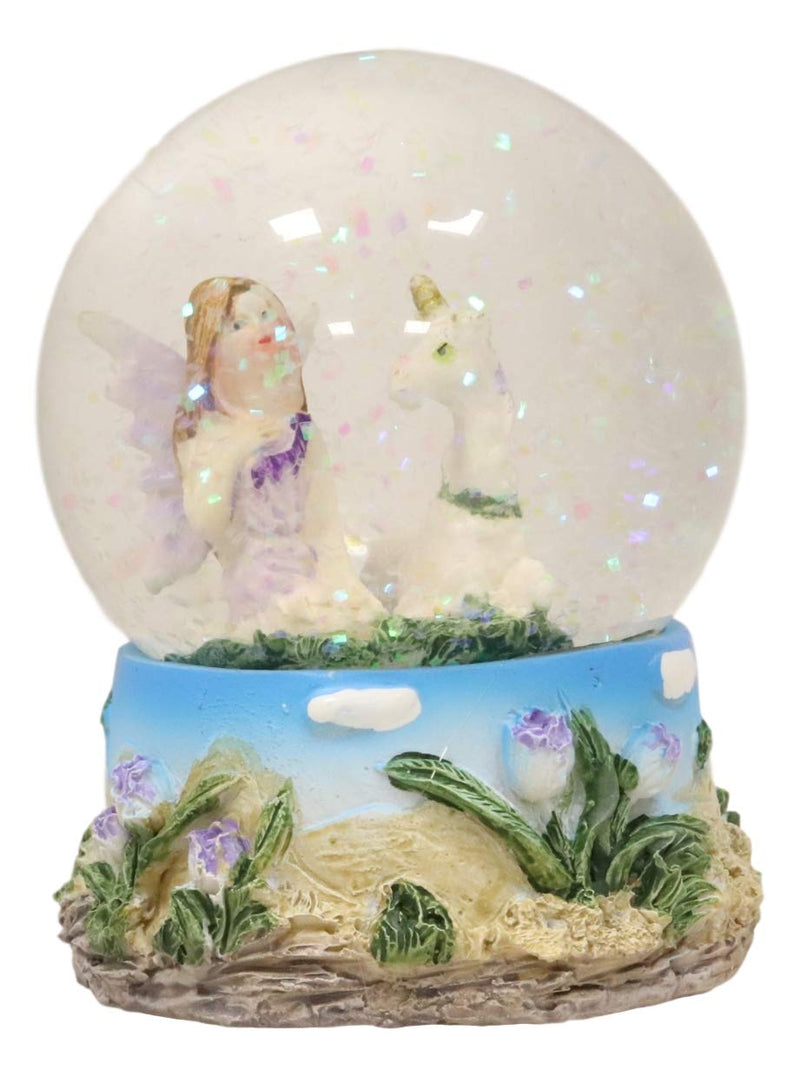 Ebros Set of 4 Fantasy Pixie Fairies And Unicorns Small Glitter Water Globe Figurines