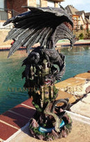 Ebros Large 23.5" Tall Black Dragon Guarding Castle Atop A Rocky Cliff Statue