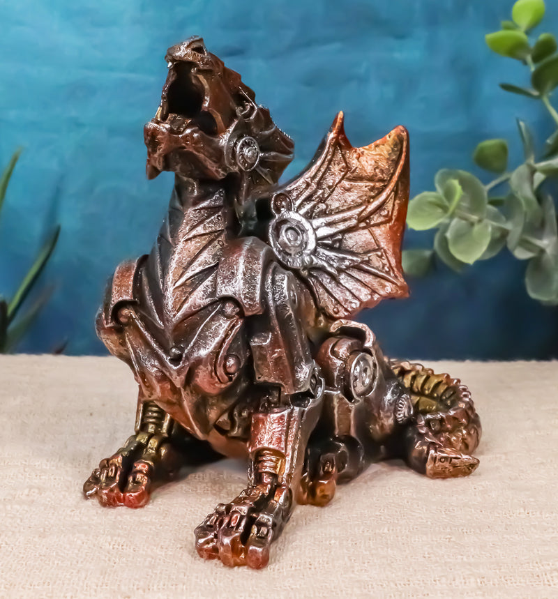 Roaring Cyborg Steampunk Dragon Figurine 3.25"H Victorian Sci Fi Fantasy Decor