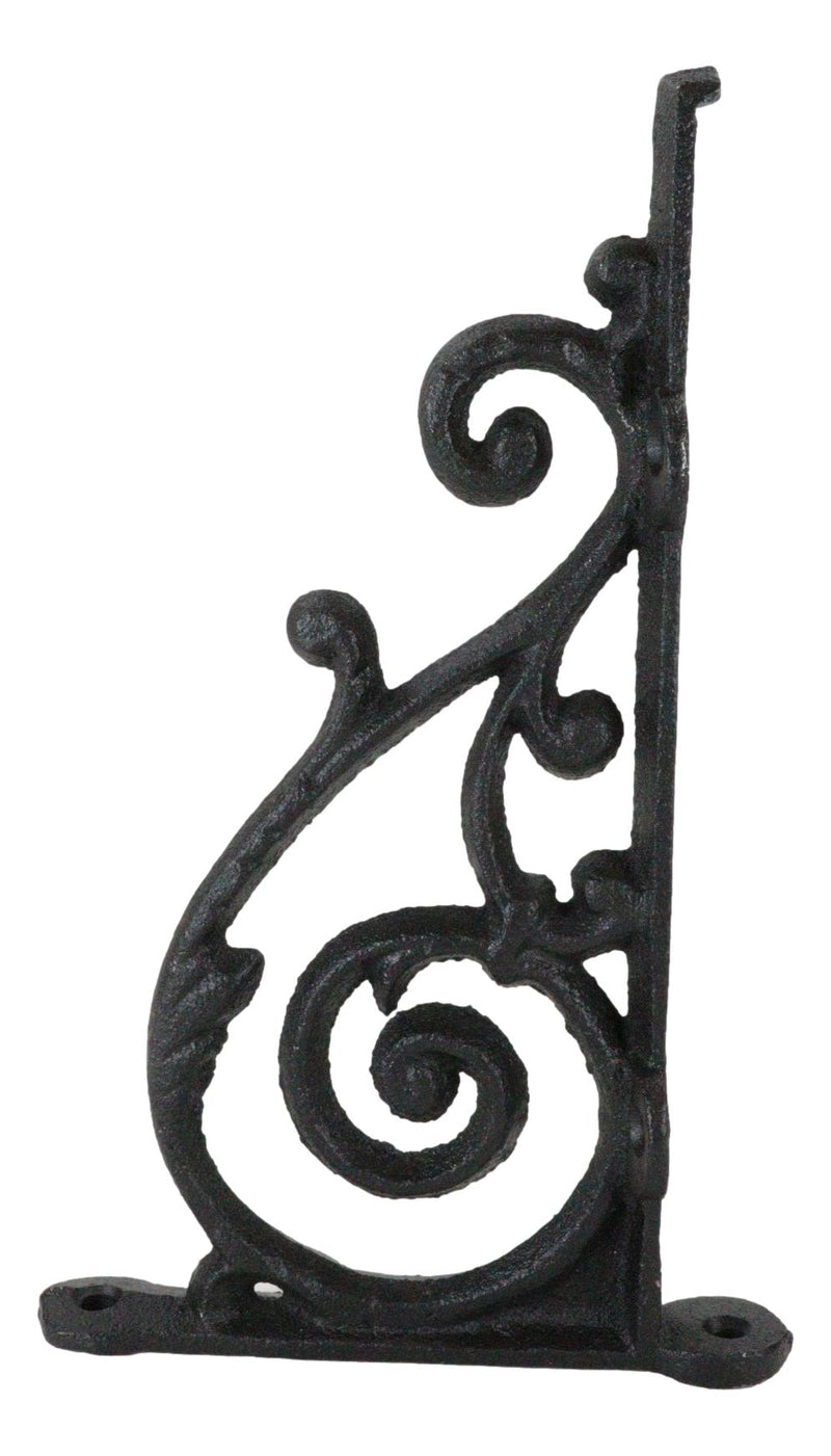 Set of 2 Cast Iron Black Decorative Victorian Scroll Wall Shelf Brackets 7.5" L