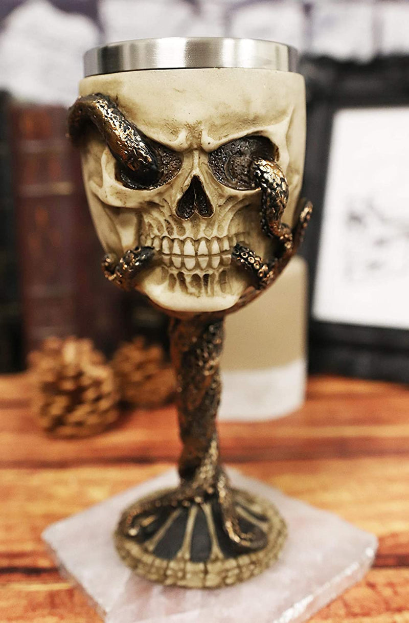 Ebros Shipwrecked Skeleton With Octopus Wine Goblet Chalice Beverage Drinkware