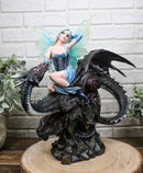 Large Ice Elemental Fairy With Night Fury Dragon Statue 14"L Fantasy Witch Fairy