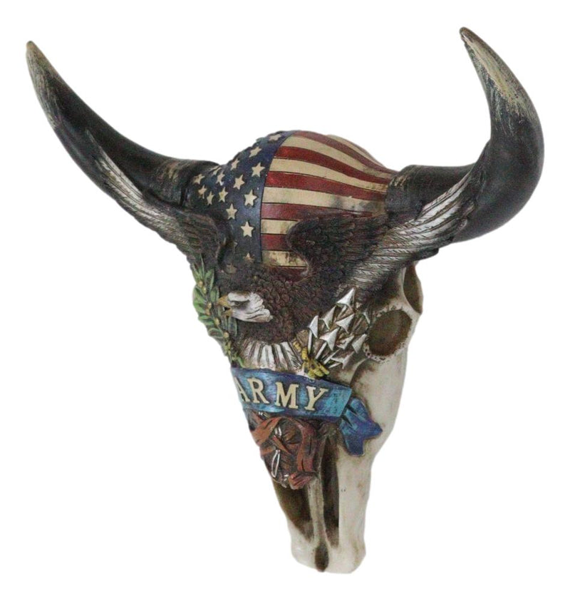 Western Patriotic Bull Cow Skull With American Flag Bald Eagle Army Wall Decor