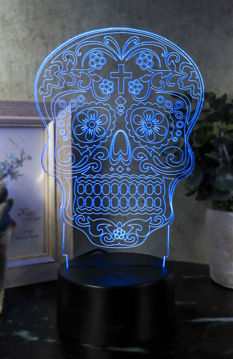 Ebros DOD Floral Sugar Skull Acrylic Art Panel Colorful LED Night Light