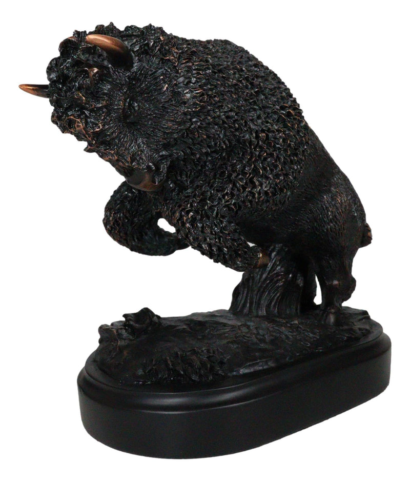 Rustic Western Charging American Buffalo Bison Bronze Electroplated Resin Statue