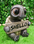 Large Baby Turtle Holding "Shello" Sign Statue 13"Tall Whimsical Welcome Greeter