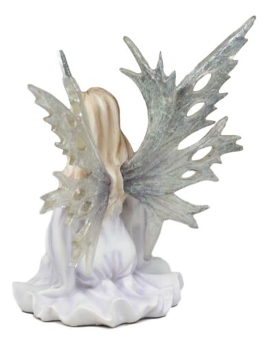 Kneeling Frost Flake Oracle Winter Fairy Holding Crystal Ball Statue 4.5"H