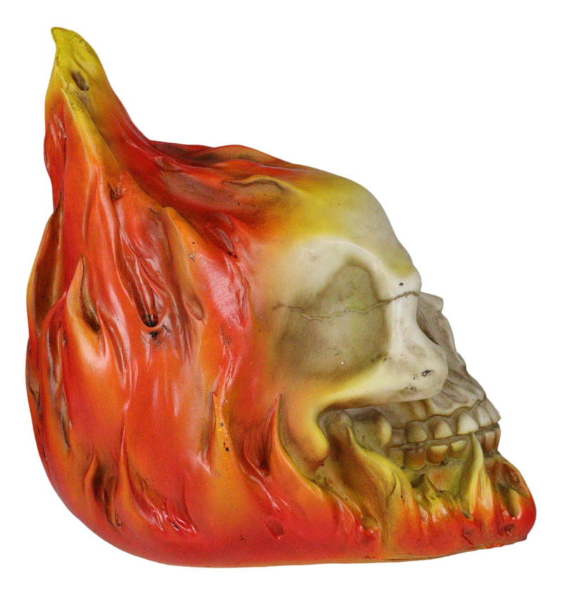 Ebros Ghost Rider Skull with Fire Flame Skeleton Figurine Halloween Decor 6"L