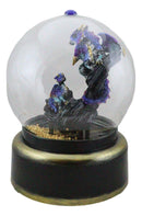 Blue Dragon With Baby Wyrmling Family Musical LED Light Air Powered Glitter Globe