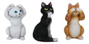 3 Wise Kittens See Hear Speak No Evil Orange Tabby White Black Cats Figurine Set