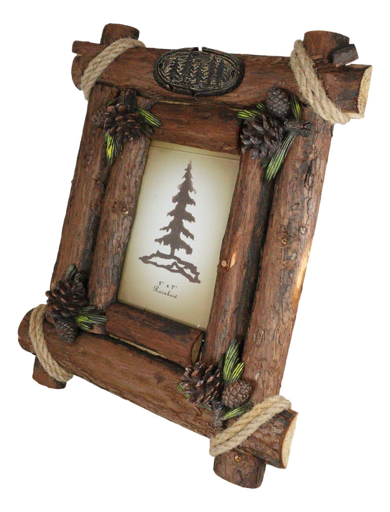 Rustic Western Autumn Fall Festive Pinecones With Wooden Log Picture Frame 5"X7"