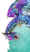 Blue Rainbow Armored Dragon Guarding LED Lantern Acrylic Crystal Egg Figurine