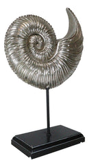 19"H Large Silver Gold Leaf Resin Marine Sea Spiral Nautilus Shell On Pole Stand