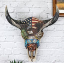 Western Patriotic Bull Cow Skull With American Flag Bald Eagle Army Wall Decor