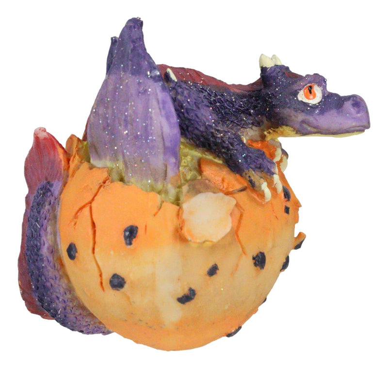 Small Sparkly Purple Whimsical Dragon Baby Emerging From Spotted Egg Figurine