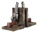 Rustic Western Double Revolvers Six Shooter Gun Pistols Bookends Figurine Set